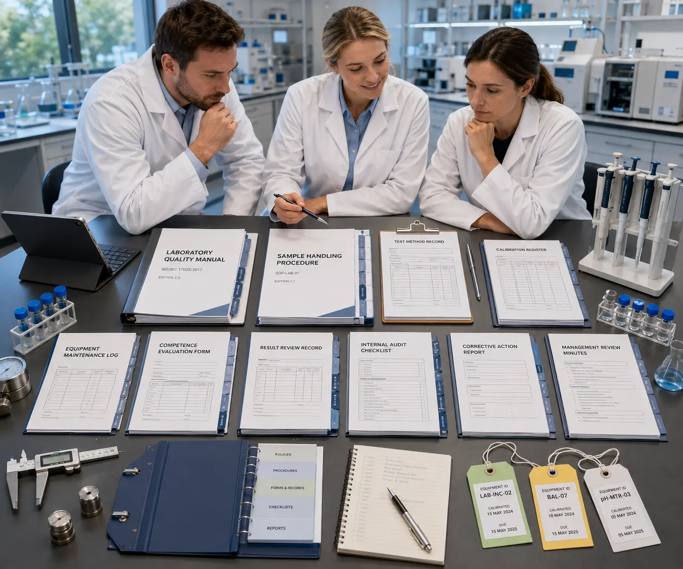 Editable laboratory ISO documents templates laboratory quality manual sample handling procedure test method record calibration register equipment maintenance log competence evaluation form and internal audit checklist