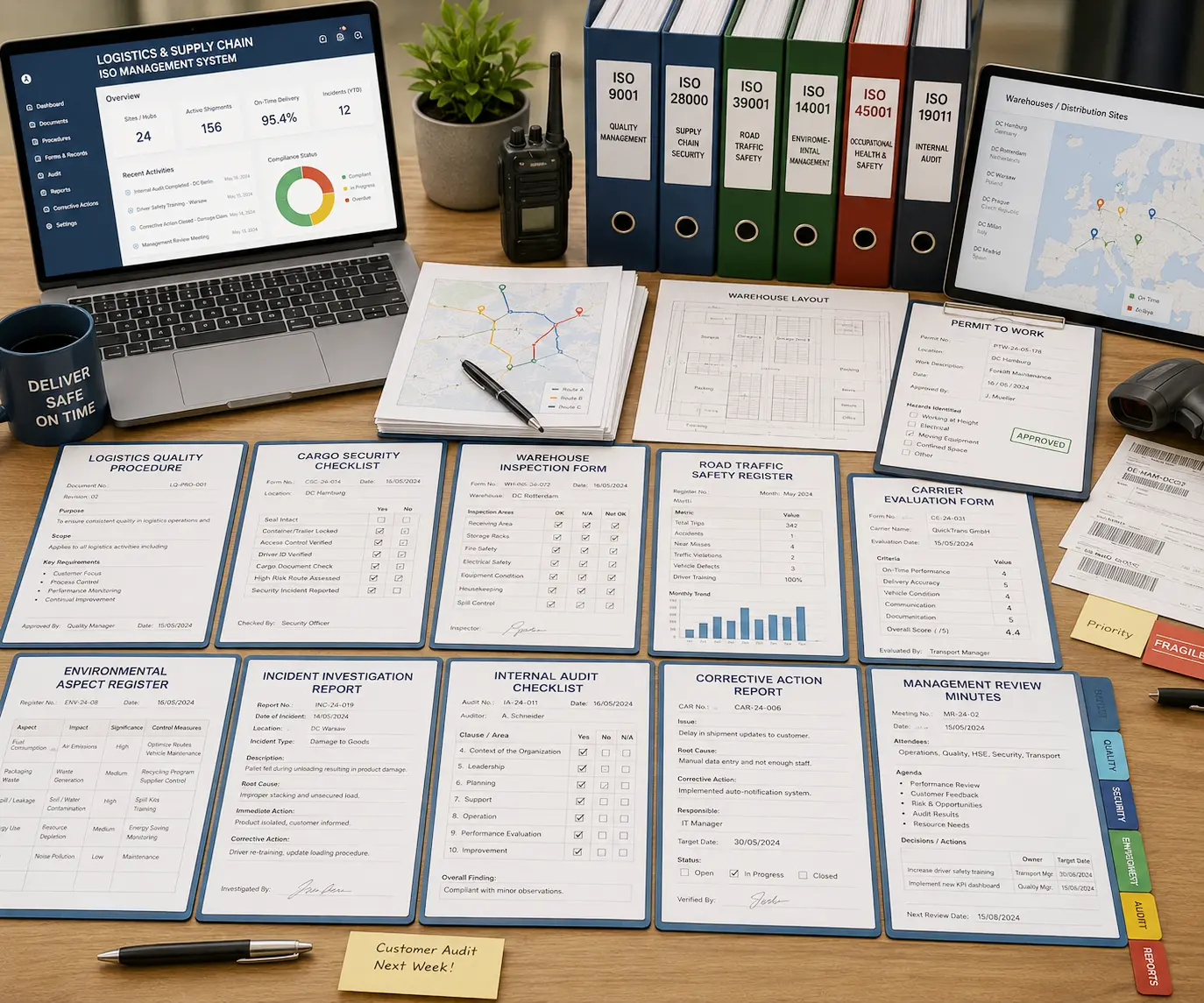 Editable logistics ISO documents templates logistics quality procedure cargo security checklist warehouse inspection form road traffic safety register carrier evaluation form audit checklist and management review records