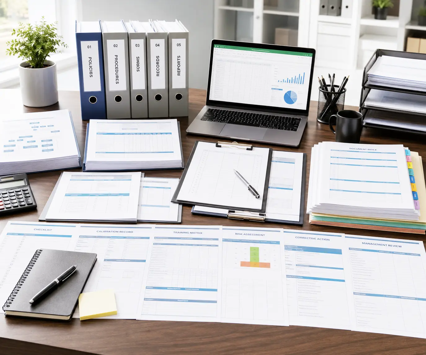 Editable ISO documents templates policies procedures forms checklists registers audit reports calibration records training matrix risk assessment and management review records