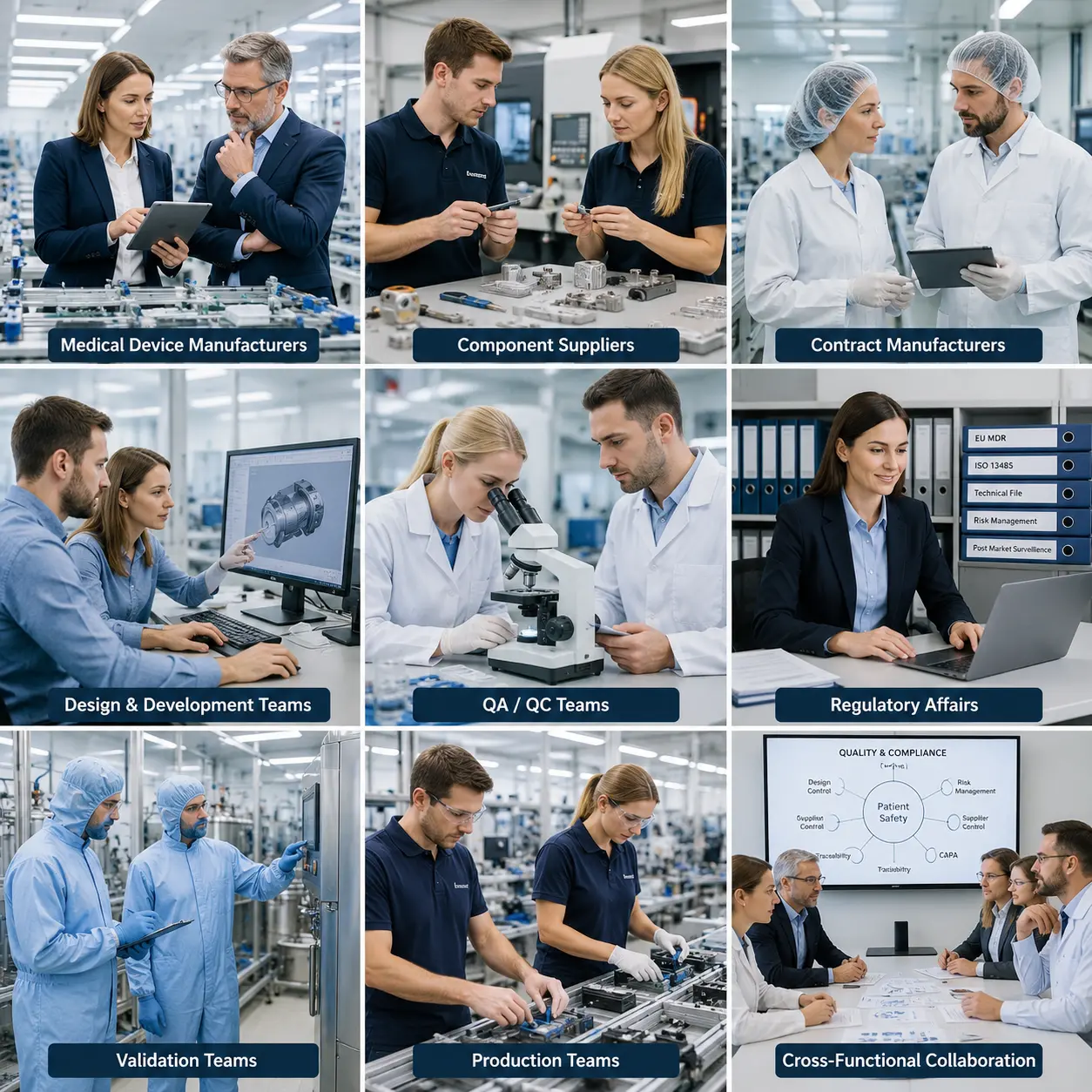 European medical device manufacturers component suppliers design teams contract manufacturers quality assurance regulatory affairs and production teams
