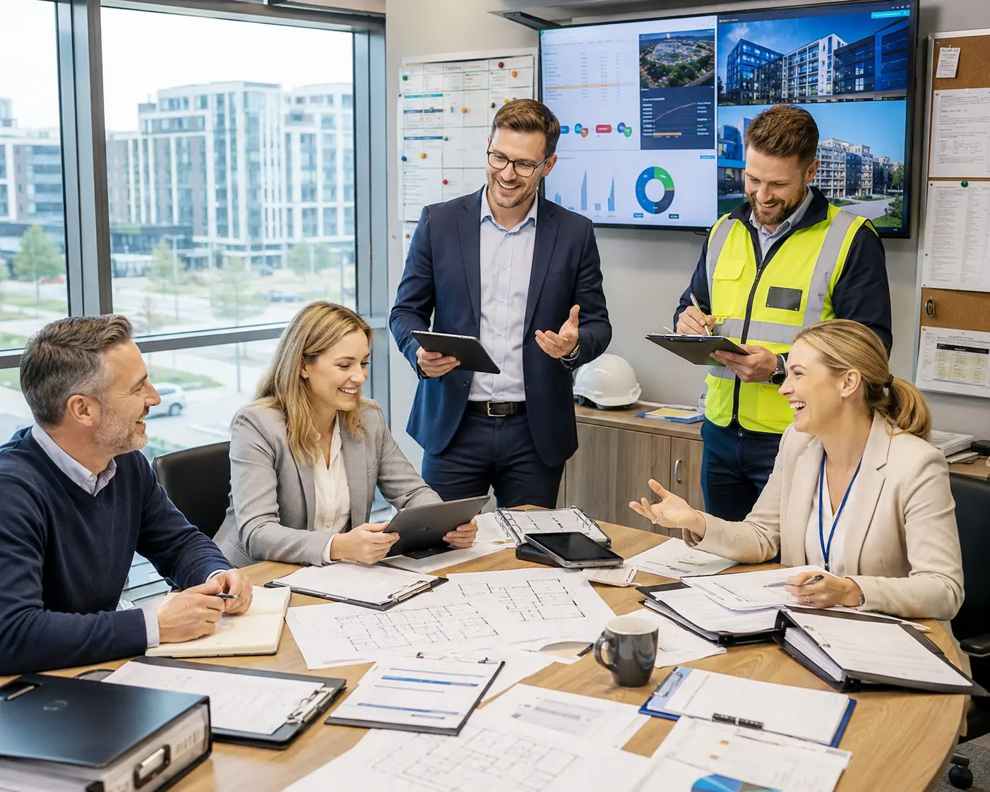 European property management teams coordinating building maintenance tenant service contractor control safety risks environmental performance complaints and audit evidence